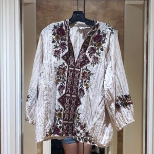 Johnny Was Cream Embroidered Blouse